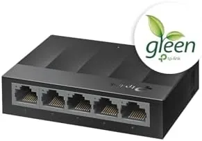 Close up of the five gigabit ports and LEDs on the front of the LS1005G