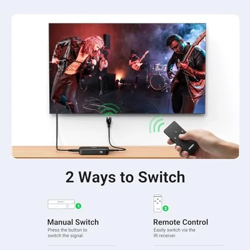 Detail shot of the UGREEN HDMI Switch 3 in 1 Out, 4K@30Hz, with Remote features