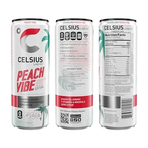 An open cardboard case showing the 12 pack of CELSIUS cans
