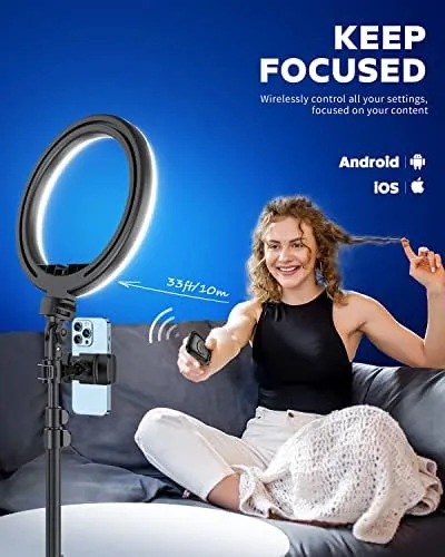 The Kaiess 10.2" Selfie Ring Light with 65" Adjustable Tripod Stand in real use