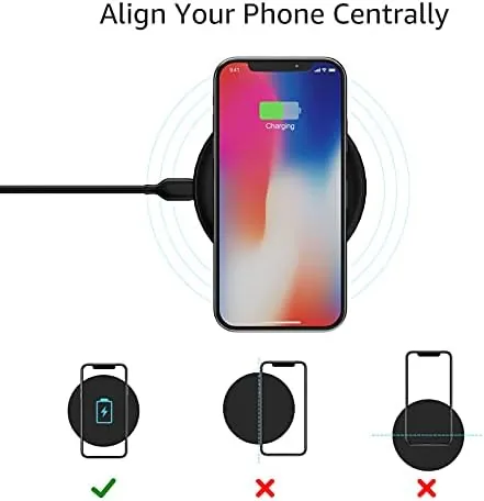 The charging pad on a nightstand with a phone charging overnight