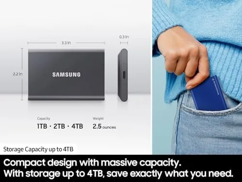 A table showing the T7 next to a hard drive and a laptop with a cloud symbol