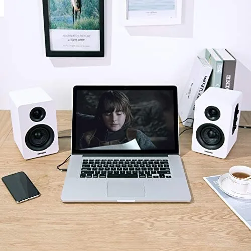 Another view of the Sanyun SW208 3" Active Bluetooth 5.0 Bookshelf Speakers, Built-in 24bit
