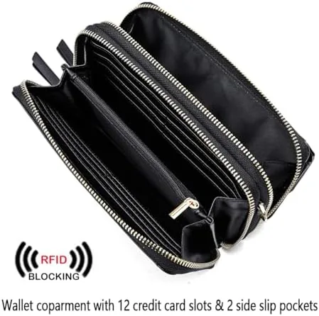 The RFID Crossbody Wallet Wristlet Purse with Phone Pocket For Women Vegan Leather in real use