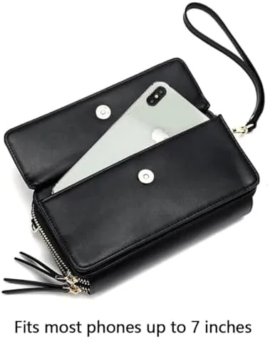 Another view of the RFID Crossbody Wallet Wristlet Purse with Phone Pocket For Women Vegan Leather