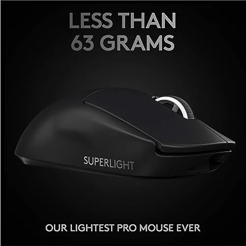 Side profile of the black Superlight showing the mouse feet