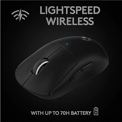 Black Logitech Superlight connected to a PC setup