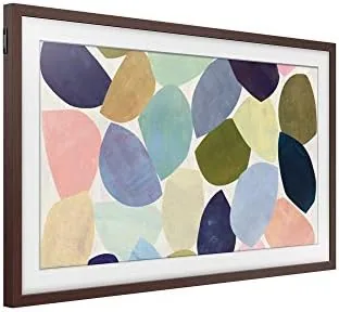 The Frame TV showing a painting in art mode with brown bezel