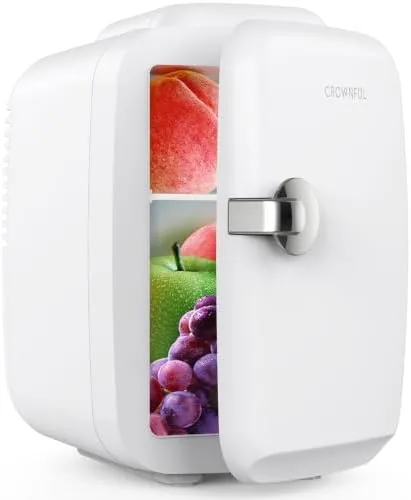 CROWNFUL white mini fridge beside a gaming desk