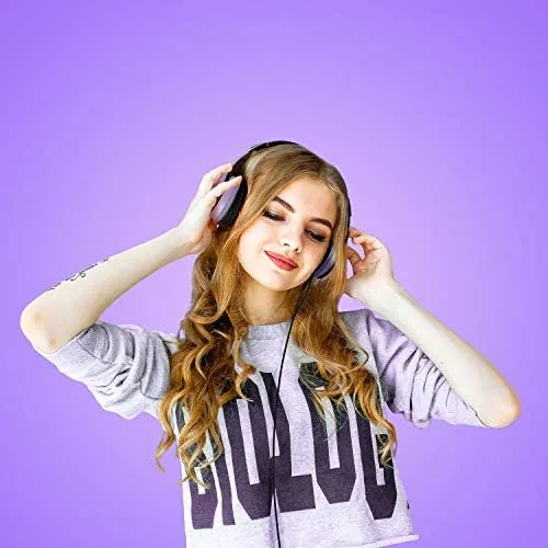 Another view of the Lorelei X6 Over-Ear Headphones with Microphone, Purple-Black Lightweight Foldable &