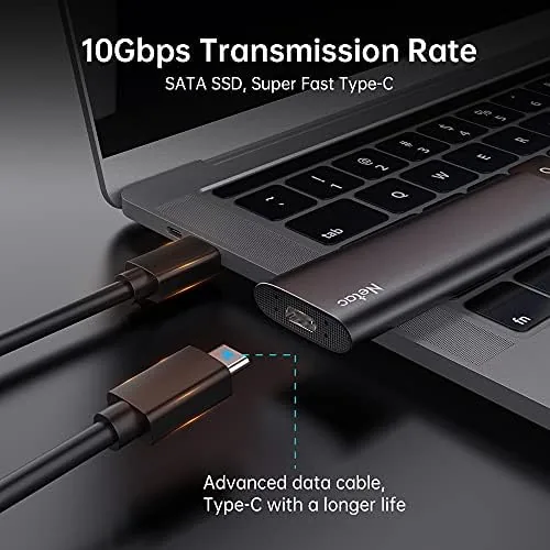 Detail shot of the Netac 500GB Portable SSD USB 3.2 Gen 2 (10 Gbps features