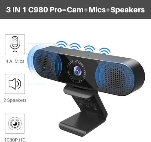 Close look at the EMEET C980 PRO 3-in-1 1080P Webcam with Microphone and Speaker build quality