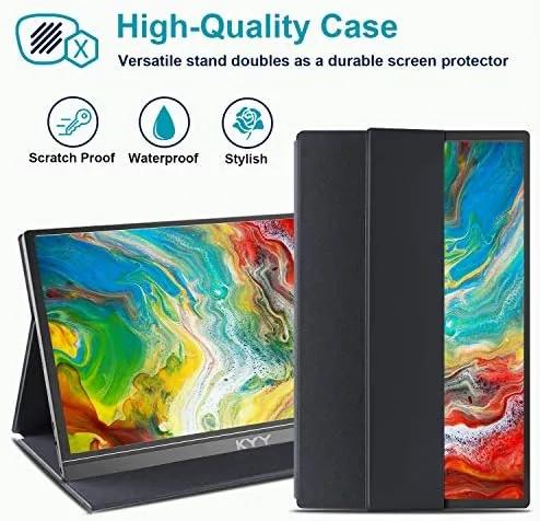 KYY portable monitor showing the connection ports and cover