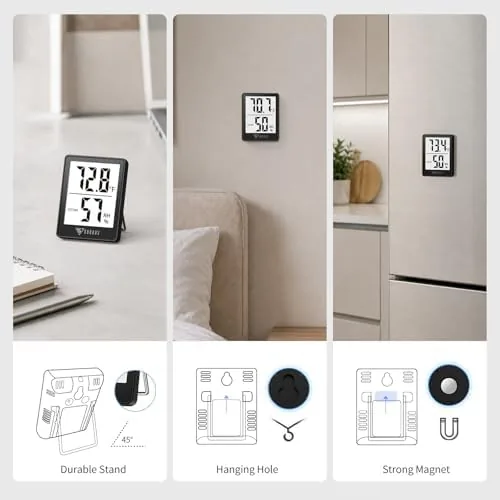 Another view of the DOQAUS 3 Pack Digital Hygrometer Indoor Thermometer Humidity Monitor Black