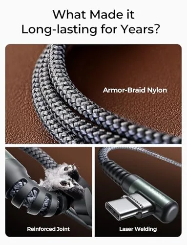 AINOPE cable laid flat along a desk edge with the right angle plug