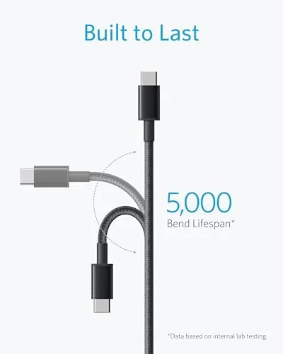 Anker 60W cable charging a laptop from a USB-C power adapter