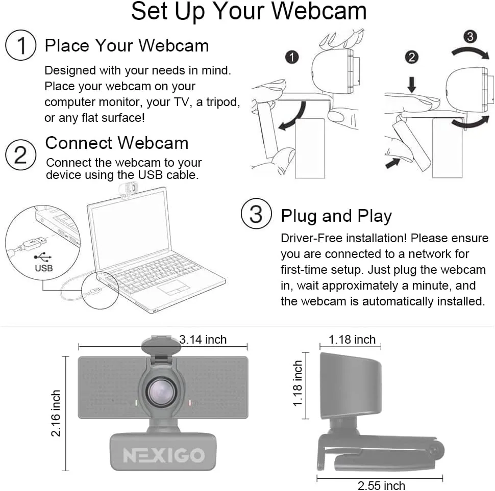 Home office desk setup with the NexiGo N60 webcam positioned for a call