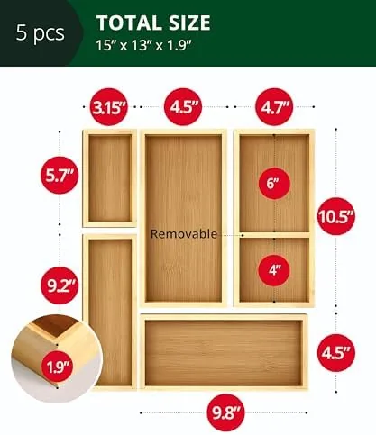 Bamboo organizer trays installed in a kitchen drawer