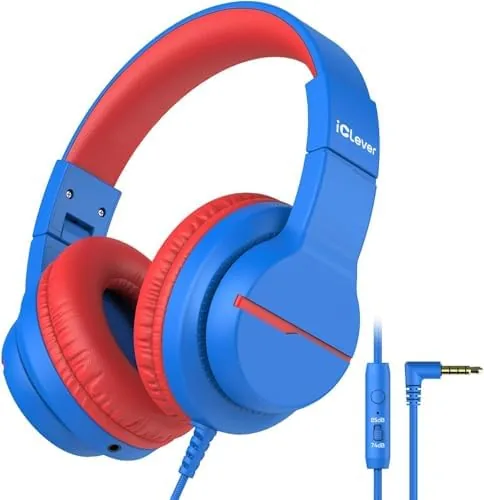 iClever HS19 kids headphones folded flat on a school desk