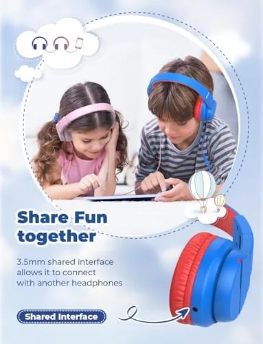 Two children using iClever HS19 headphones while watching a tablet