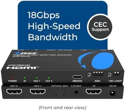 Close look at the OREI 1x2 HDMI™ Splitter 4K@60Hz Audio Extract, CEC, Downscaler, HDCP build quality