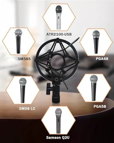 Samson Q2U microphone seated inside the Boseen shock mount