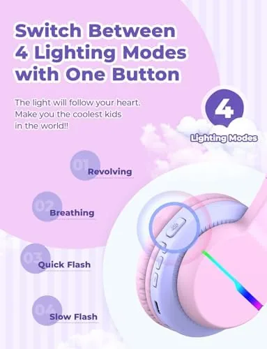 Close look at the iClever BTH12 Kids Bluetooth Headphones 85H Playtime with LED Lights build quality