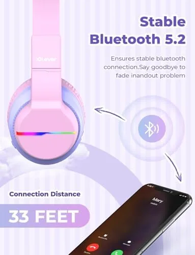 Another view of the iClever BTH12 Kids Bluetooth Headphones 85H Playtime with LED Lights