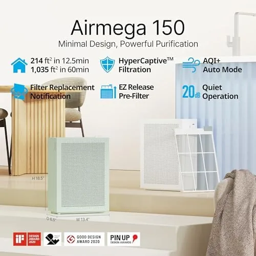Close view of the HEPA and carbon filters removed from the Airmega 150