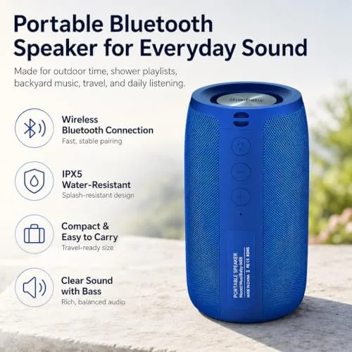 Close look at the Musibaby M68 Portable Wireless Speaker, 24H Playtime, Blue | Bluetooth build quality