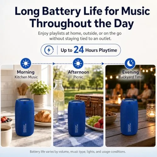 Another view of the Musibaby M68 Portable Wireless Speaker, 24H Playtime, Blue | Bluetooth