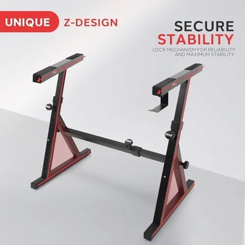 Pyle keyboard stand folded flat and leaning against a wall for storage