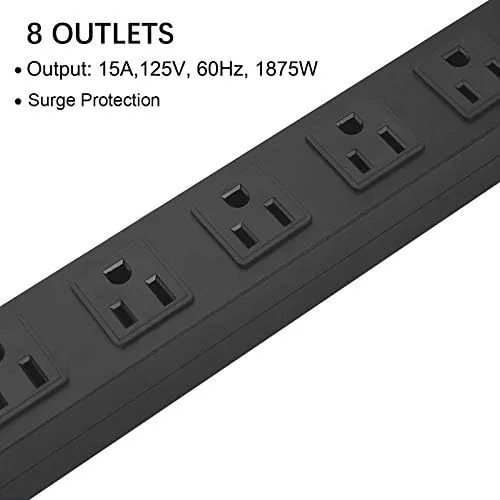Another view of the HHOSET Heavy Duty Long 8 Outlets, 14AWG Extension Cord, Black