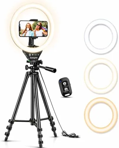 Overview of the Sensyne Ring Light with Stand, 50" Phone Tripod for iPhone