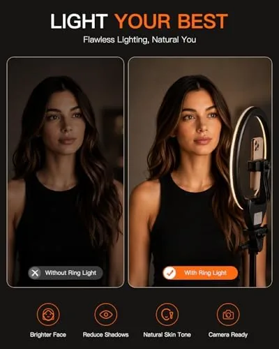 The Sensyne Ring Light with Stand, 50" Phone Tripod for iPhone in real use