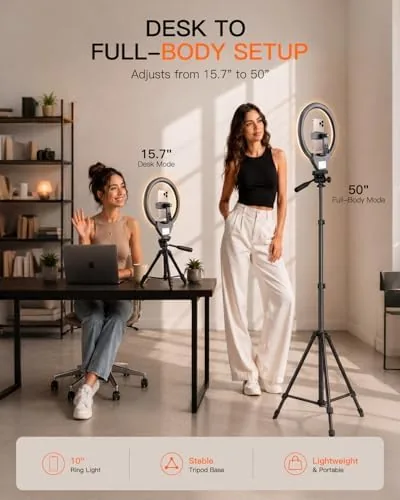 Another view of the Sensyne Ring Light with Stand, 50" Phone Tripod for iPhone