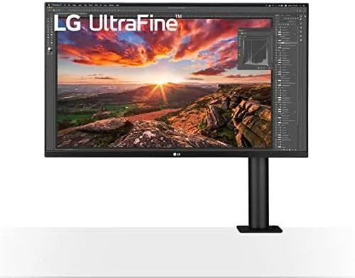 Close view of the 4K IPS panel on the LG 32UN880-B showing a photo edit