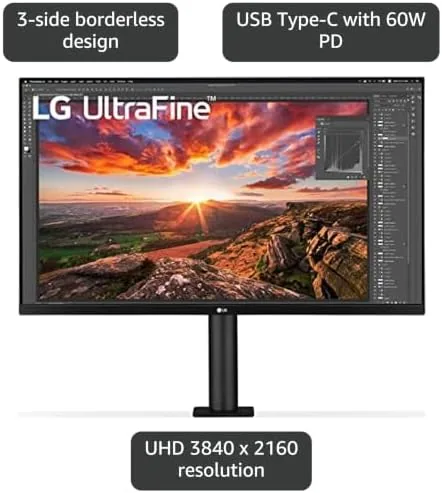 Wide desk setup showing the LG Ultrafine monitor displaying multiple windows