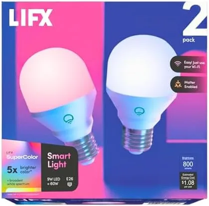 Overview of the LIFX Color Smart Light Bulbs (2-Pack) A19 E26, Matter Compatible