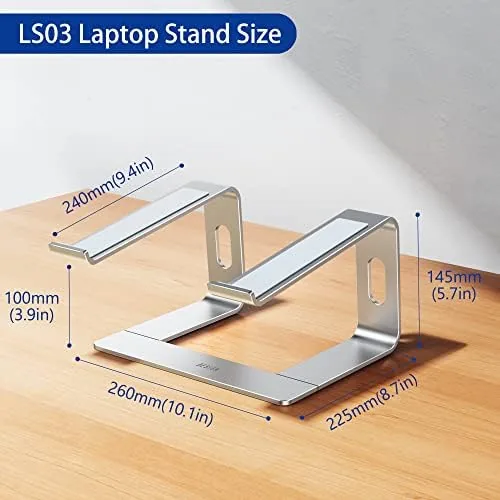 The LS03 stand shown beside a folding laptop stand for size comparison