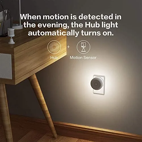 Living room scene with the hub controlling a lamp and motion sensor automation active