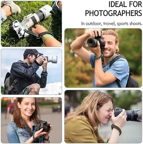 The wrist strap holding a mirrorless camera securely at the photographers side