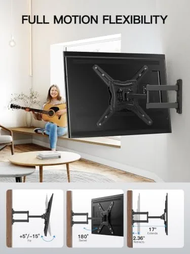 The TV angled toward a sofa with the mount swiveled to the side