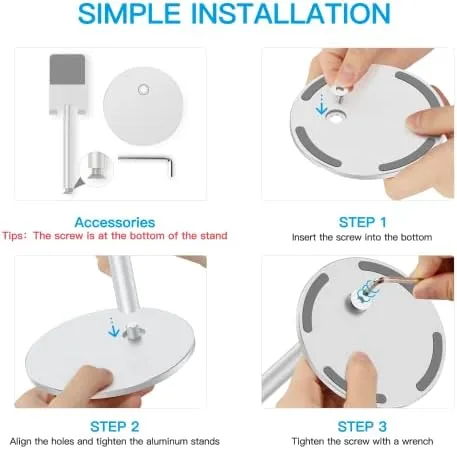 The OMOTON CA04 Aluminum Tablet Phone Stand, Adjustable Desk Stand Silver in real use