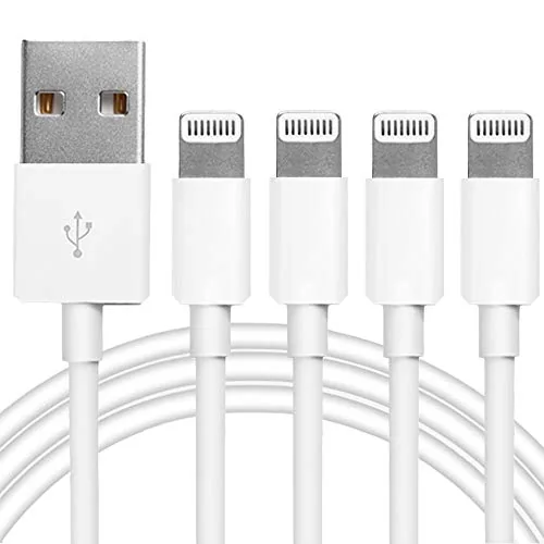 Four MFi certified Lightning cables laid out on a table