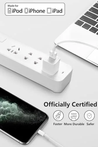 Close view of a Lightning connector head seating into an iPhone