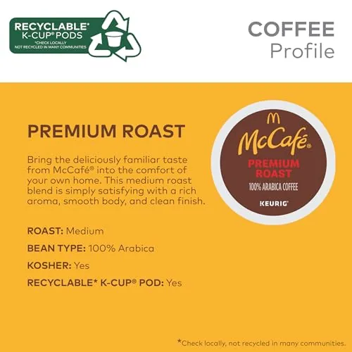 A pour of McCafe coffee being added to a mug on a kitchen counter