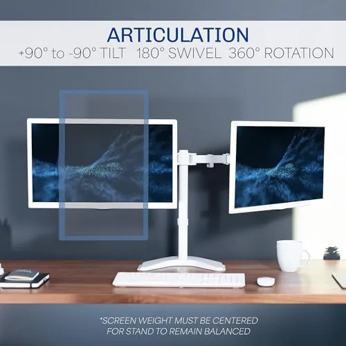 The VIVO Dual LED LCD Monitor Free-Standing Desk Stand in real use