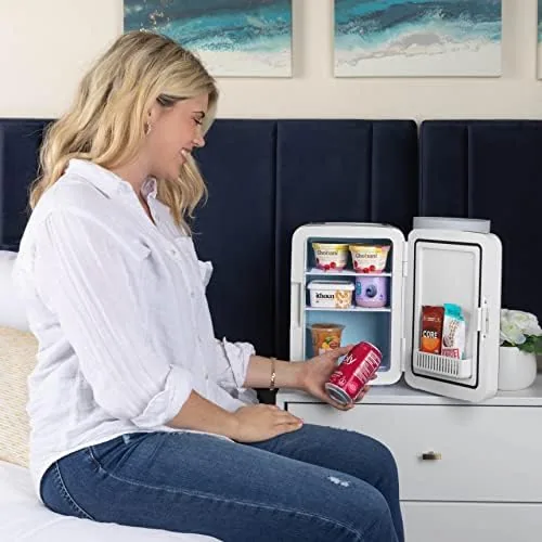The Fractal Pink Cooluli fridge beside a plain white basic cooler for comparison