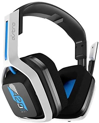 Front view of the ASTRO A20 Gen 2 wireless headset in white and blue